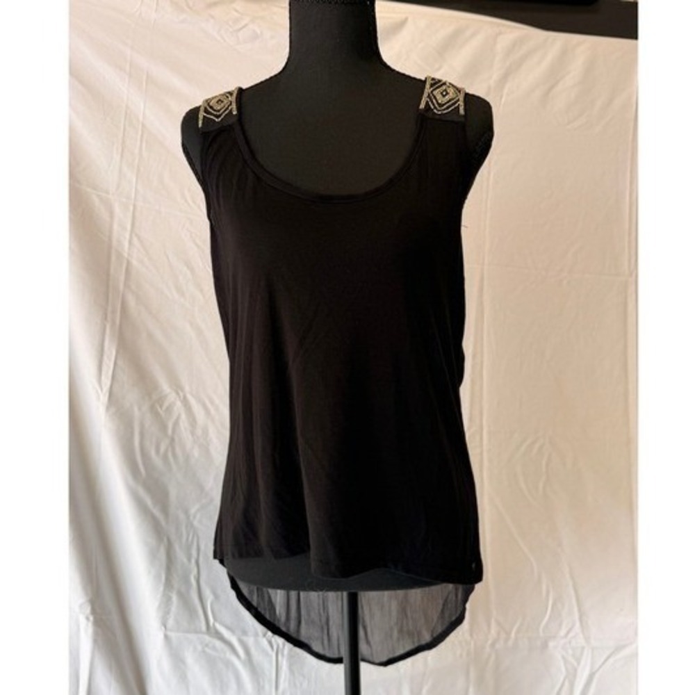 GUESS Black Beaded High Low Sheer Back Tank XS Going Out Party Y2K Chic
